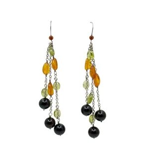 Hand Made sterling silver amber & peridot bead duster shoulder drop earrings
